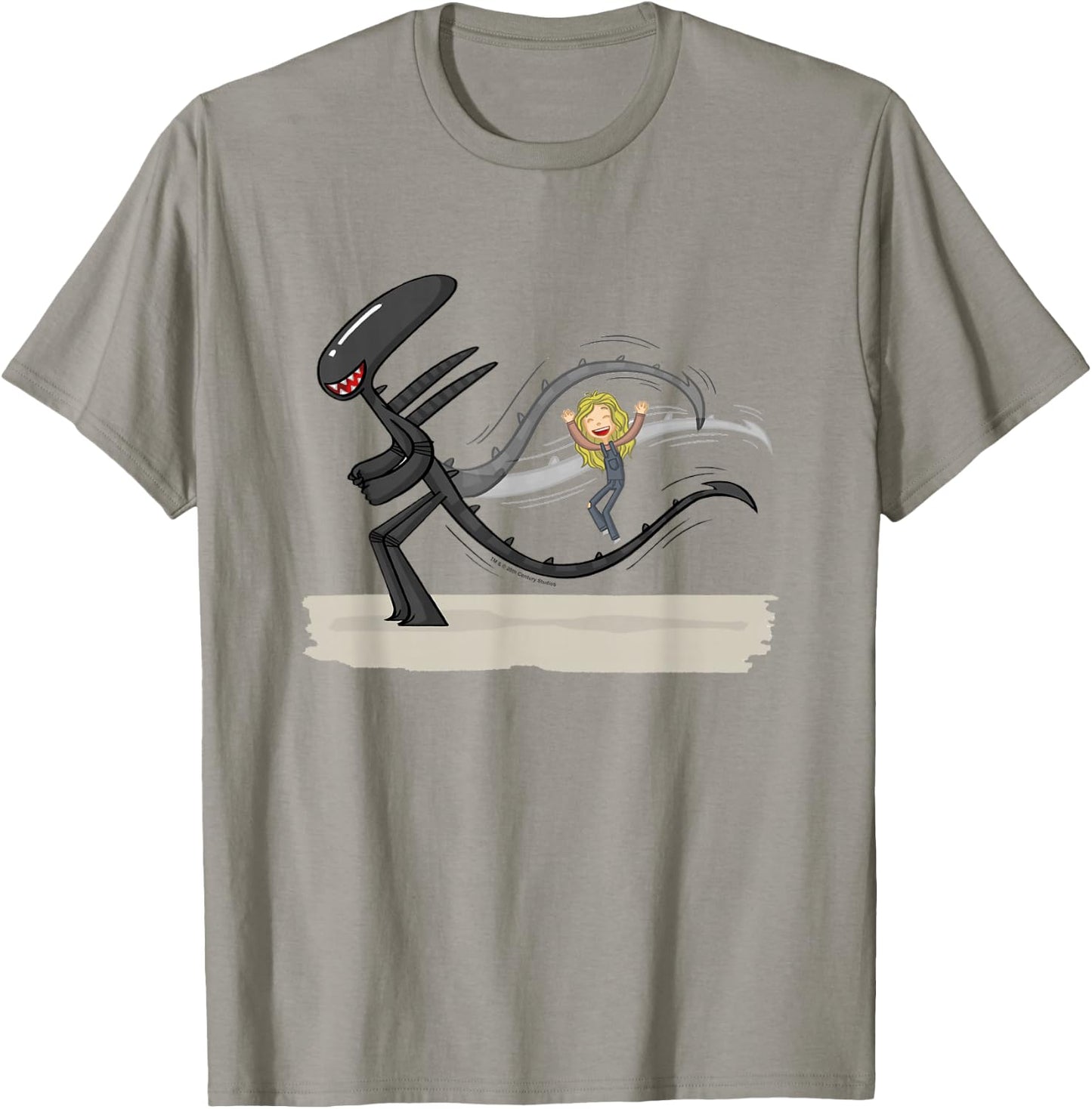 Aliens Cute Animated Xenomorph Jump Tail Big Chest Logo T-Shirt - T-Shirt | Sand