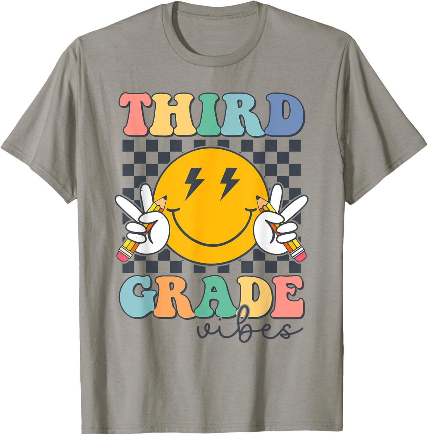 Third Grade Vibes Cute Smile Back To School Groovy Teacher T-Shirt - T-Shirt | Sand