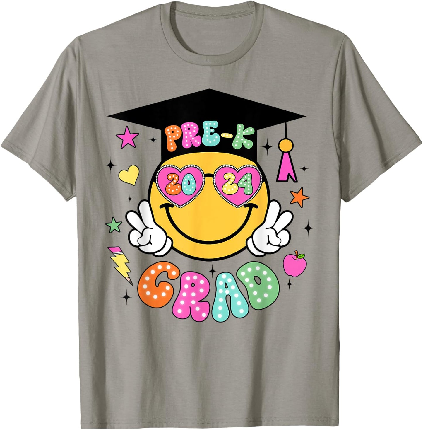 Groovy Pre-K Graduate Happy Face Graduation 2024 Grad T-Shirt - T-Shirt | Sand