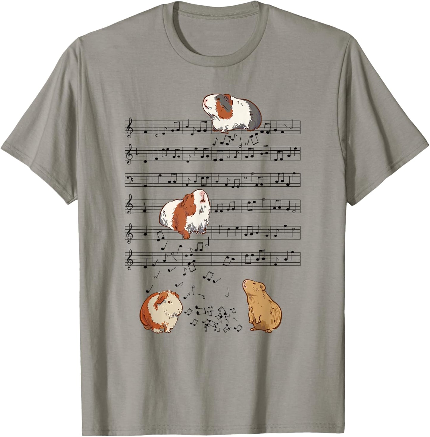 Cute Guinea Pig Playing Music Note Clef Musician Art T-Shirt - T-Shirt | Sand