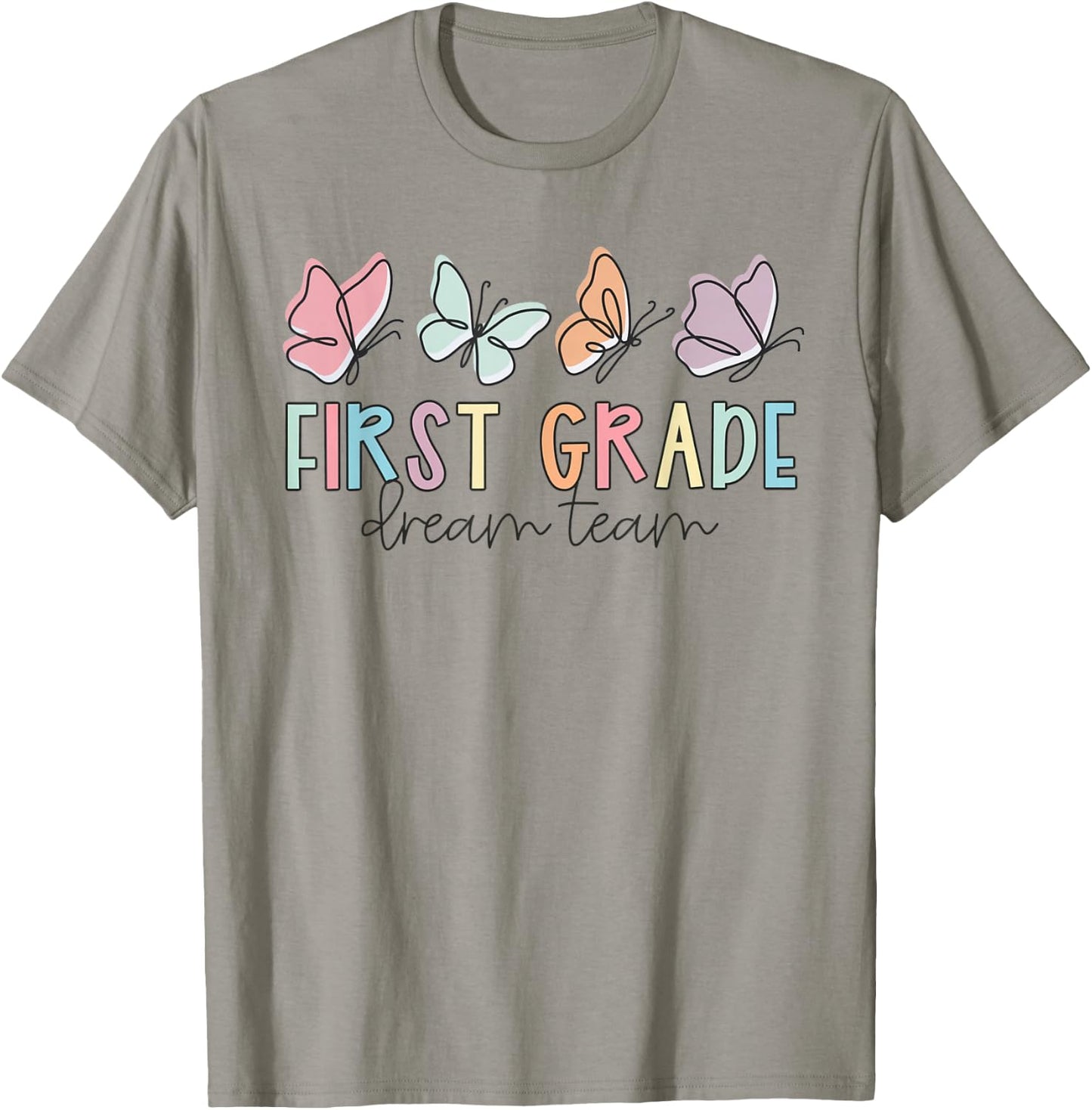 First Grade Dream Team Butterfly Back to School Teacher Life Women Kids T-Shirt - T-Shirt | Sand
