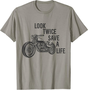 Look Twice Save A Life Funny Motorcycle Biker Rider T-Shirt - T-Shirt | Sand