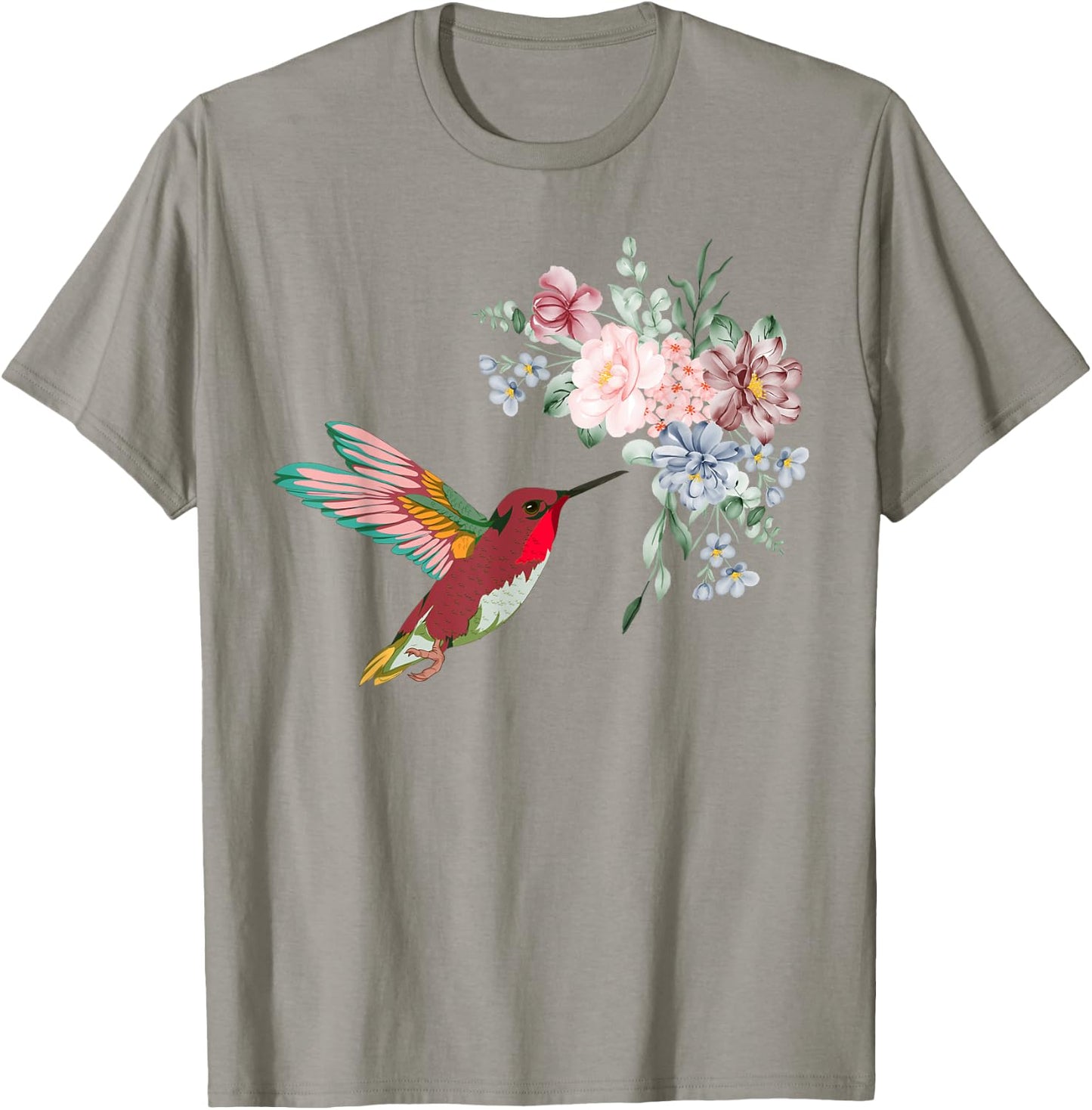 Pretty Bird Nature Animal Vintage Flowers Hummingbird T-Shirt - T-Shirt | Sand