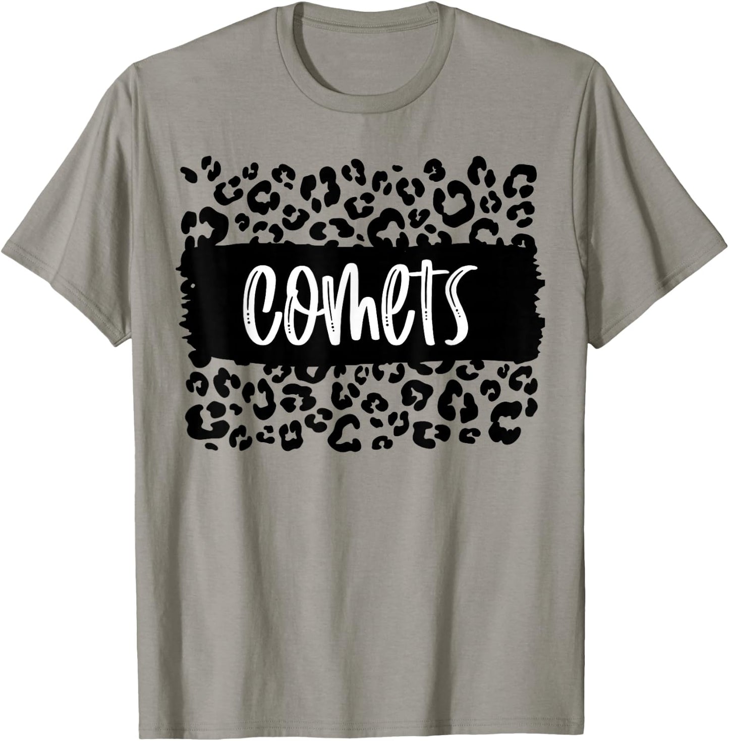 Comets Team Mascot School Spirit Game Night Leopard Print T-Shirt - T-Shirt | Sand