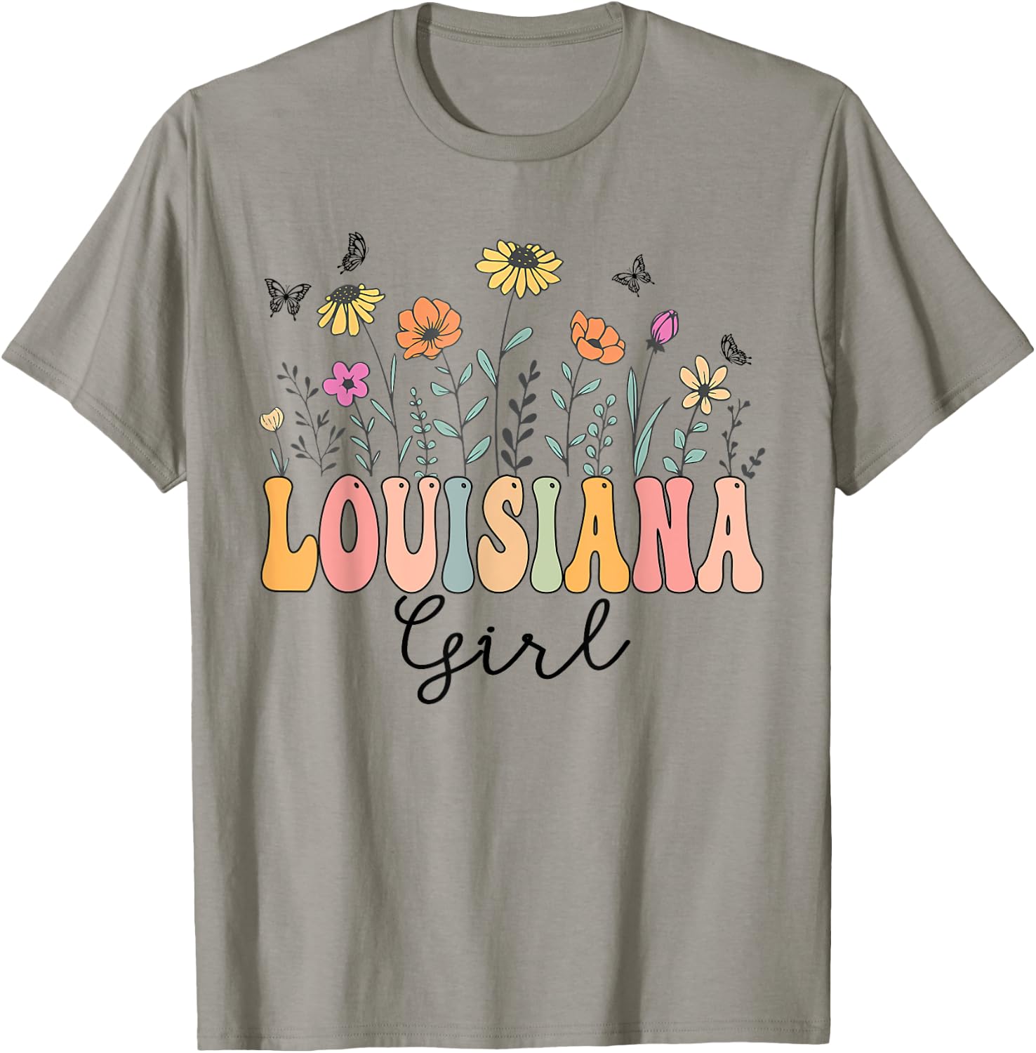 Louisiana Girl Wildflower Groovy Louisiana Lover T-Shirt - T-Shirt | Sand
