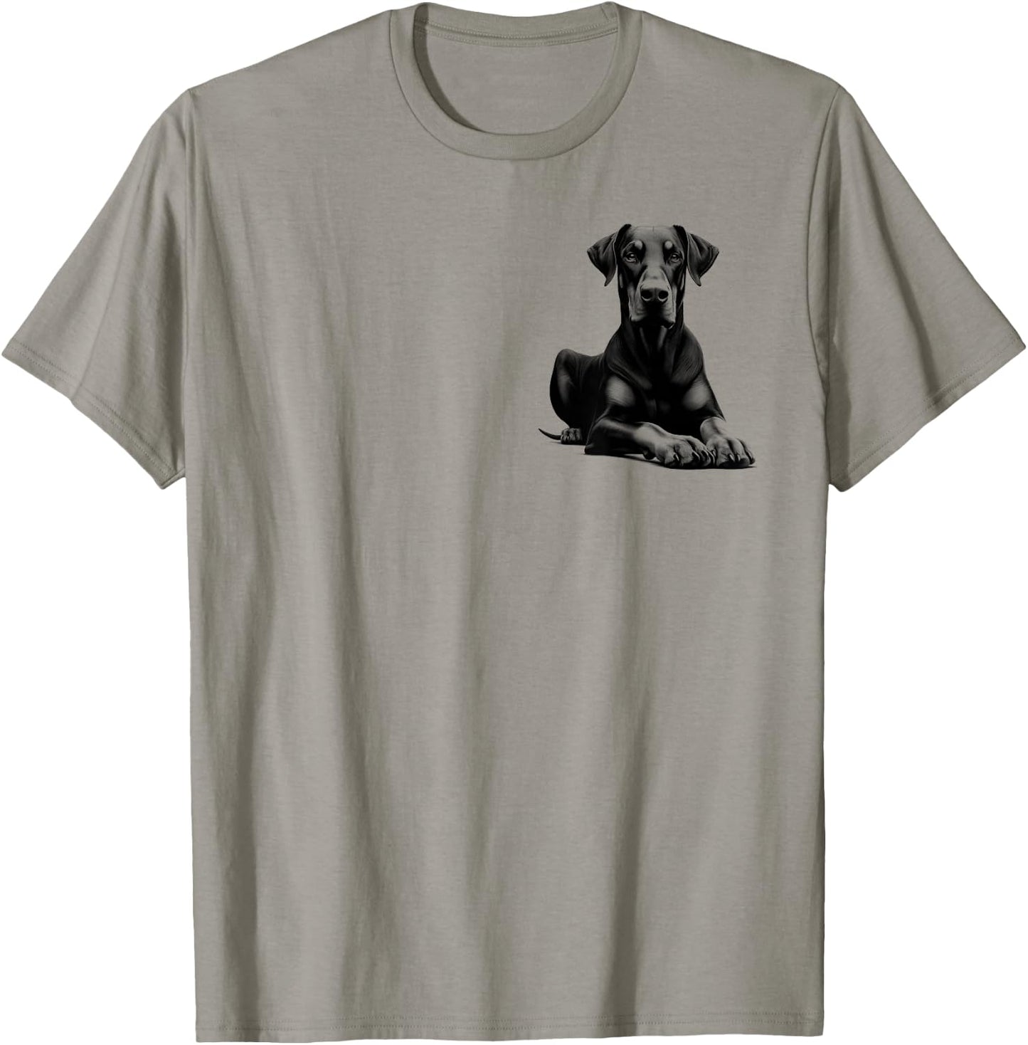 Cool Doberman with Floppy Ears - Lying Pose on Chest T-Shirt - T-Shirt | Sand