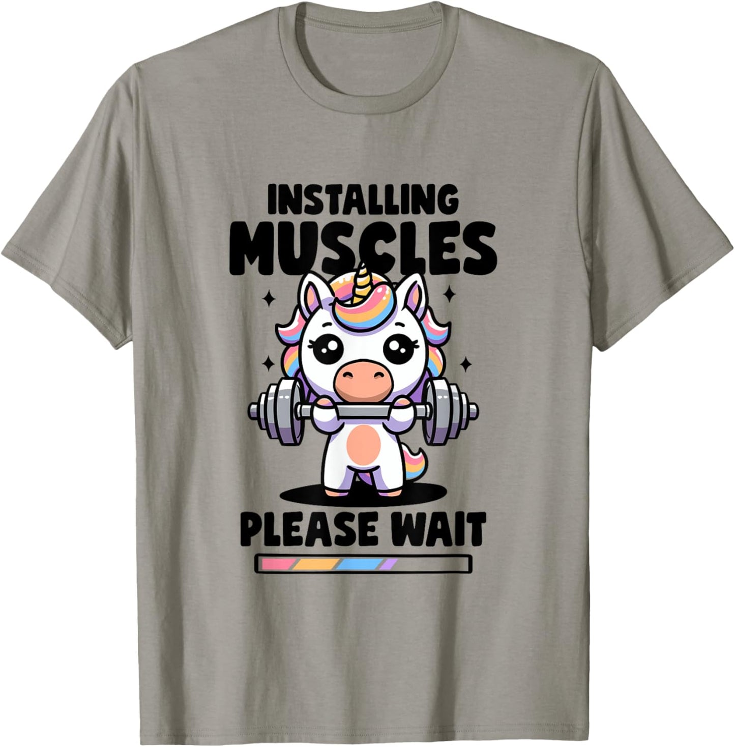 Installing Muscles Please Wait Unicorn Gym Quote Unicorn T-Shirt - T-Shirt | Sand