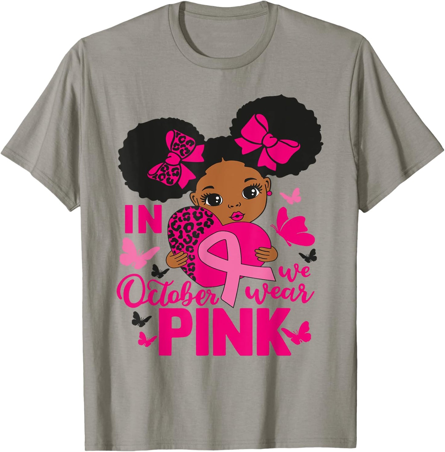 In October We Wear Pink Black Woman Breast Cancer Awareness T-Shirt - T-Shirt | Sand