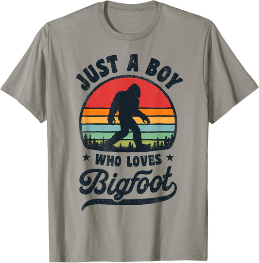 Bigfoot Just A Boy Who Loves Sasquatch Funny Retro Vintage T-Shirt - T-Shirt | Sand
