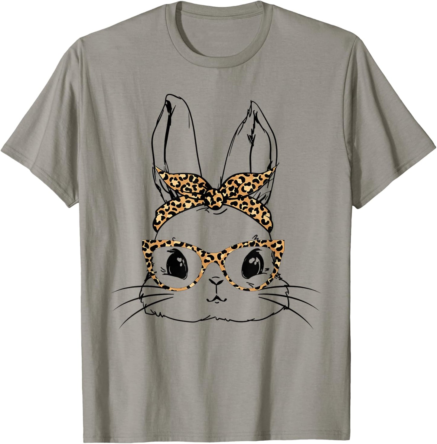 Cute Bunny With Bandana Leopard Glasses Easter Day T-Shirt - T-Shirt | Sand