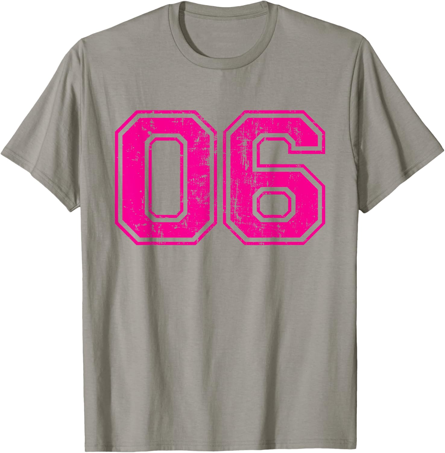 Number 06 Varsity Distressed Vintage Sport Team Player's T-Shirt - T-Shirt | Sand