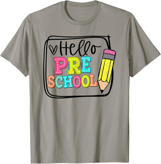 Hello preschool Team Pre-K Teacher Kids Back to School T-Shirt - T-Shirt | Sand