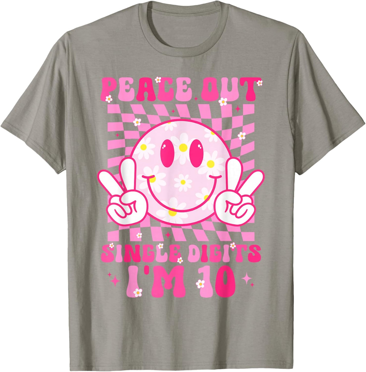Peace Single Digits I'm 10 Smile Face for Birthday Girls T-Shirt - T-Shirt | Sand