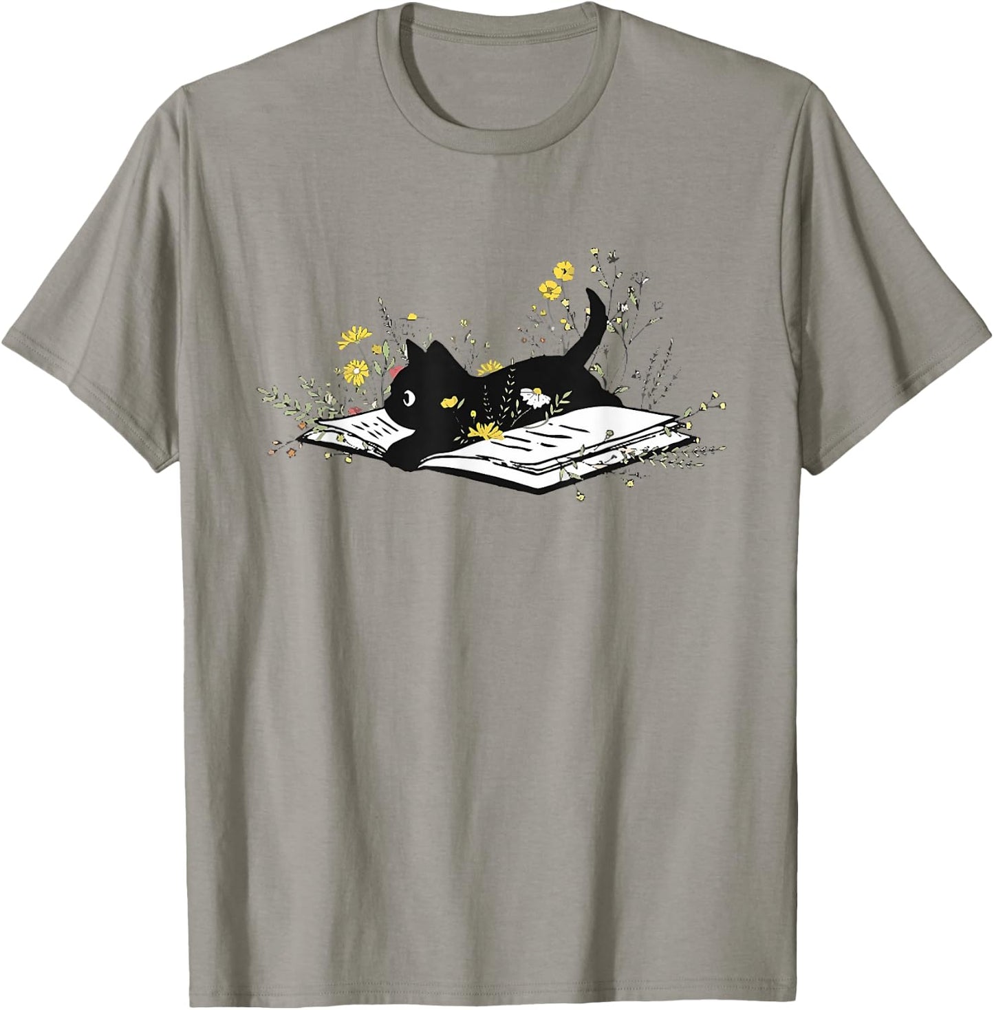Cute Book Black Cat Book Lover Floral Teacher Life Women T-Shirt - T-Shirt | Sand