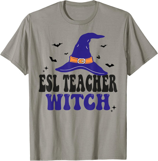 ESL Teacher Witch Funny Halloween Matching Group Costume T-Shirt - T-Shirt | Sand