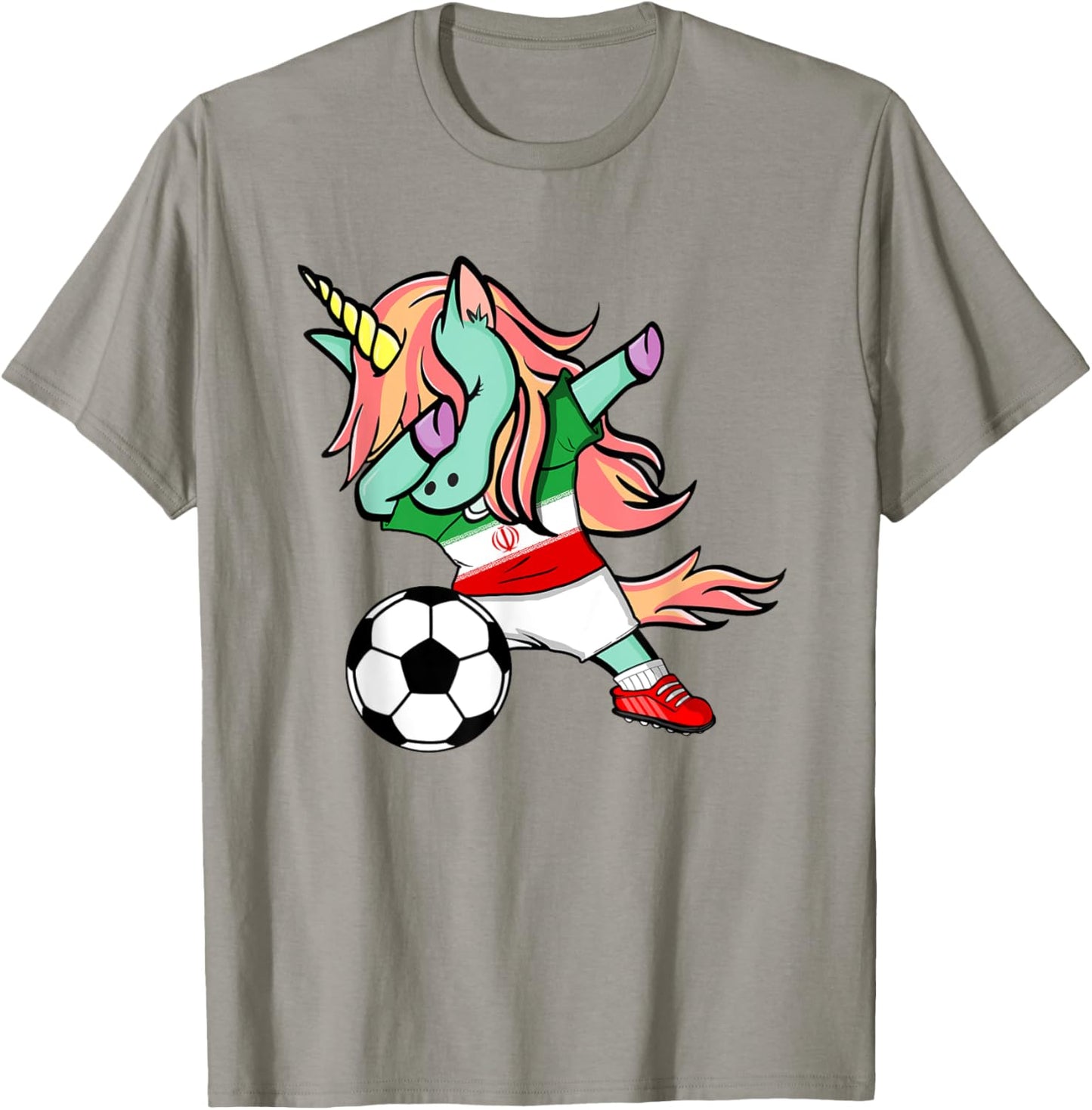 Funny Dabbing Unicorn Iran Football Team Iranian Flag Pride T-Shirt - T-Shirt | Sand
