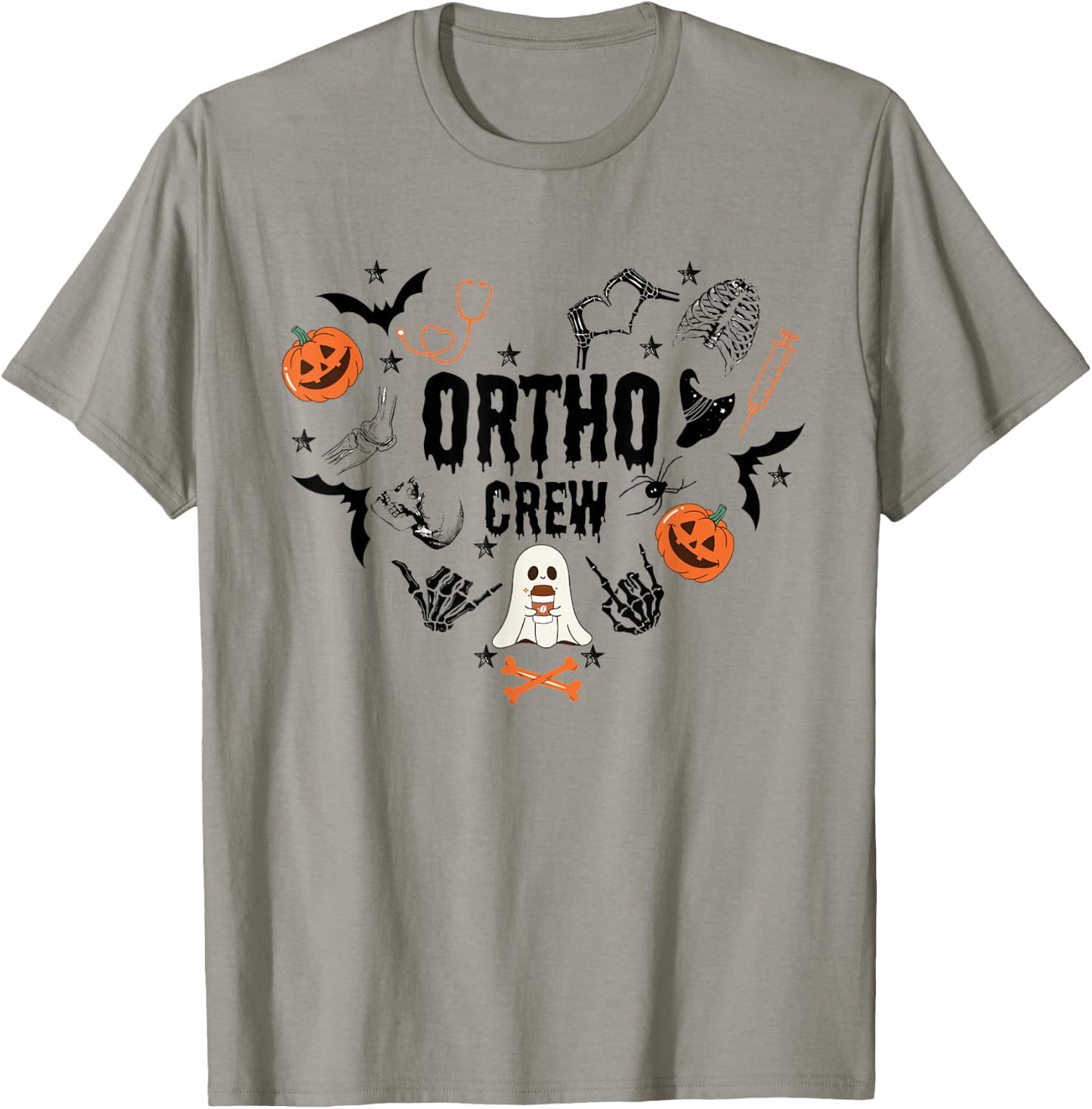 Ortho Crew Halloween Pumpkin Orthopedic Nurse Skeleton Hand T-Shirt - T-Shirt | Sand