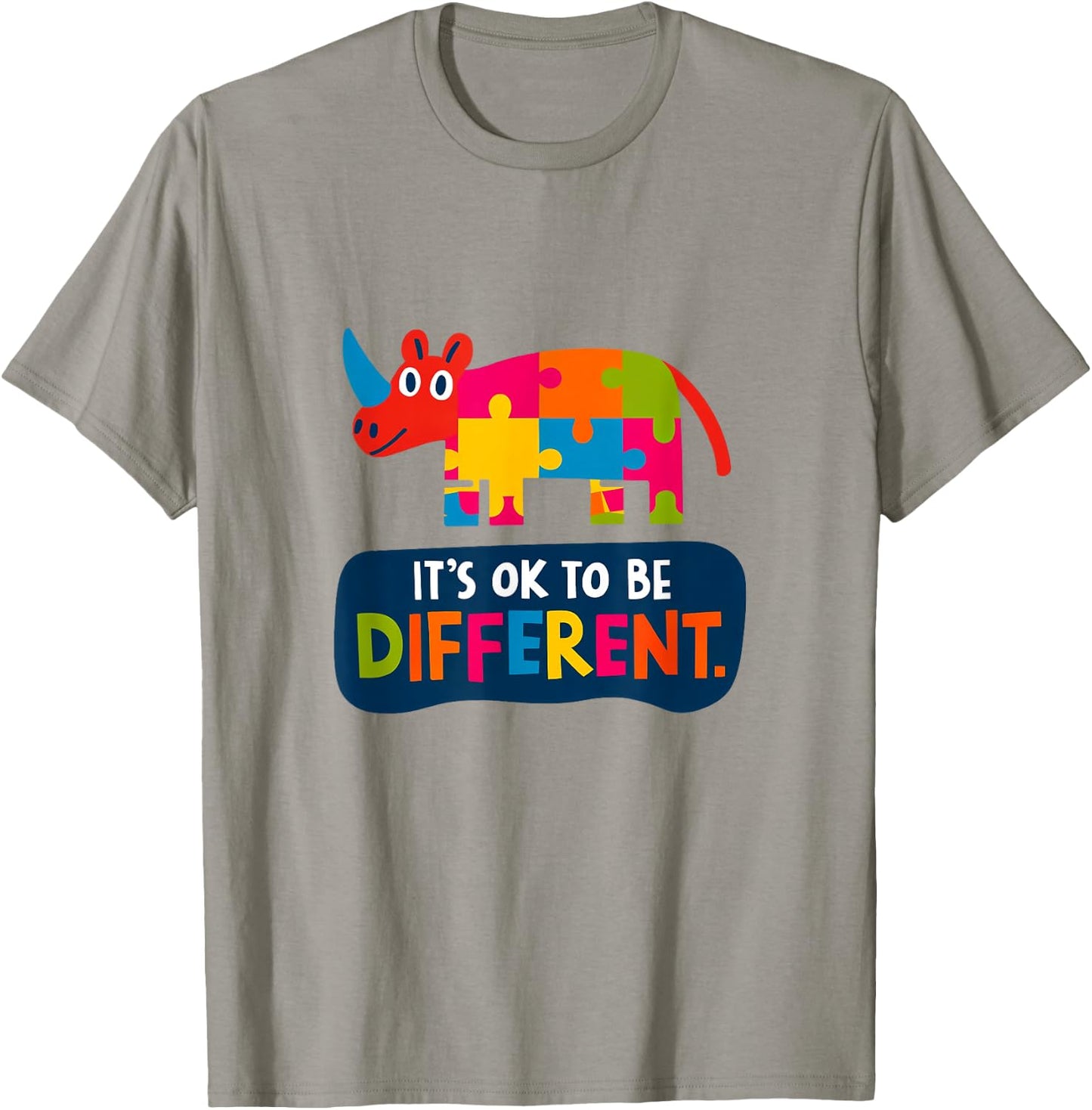 Autism Awareness Its Ok To Be Different Rhino Puzzle T-Shirt - T-Shirt | Sand