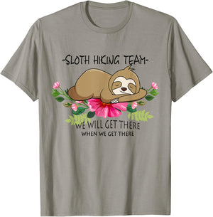 Sloth Hiking Team Mothers Day Funny Flower Women T-Shirt - T-Shirt | Sand