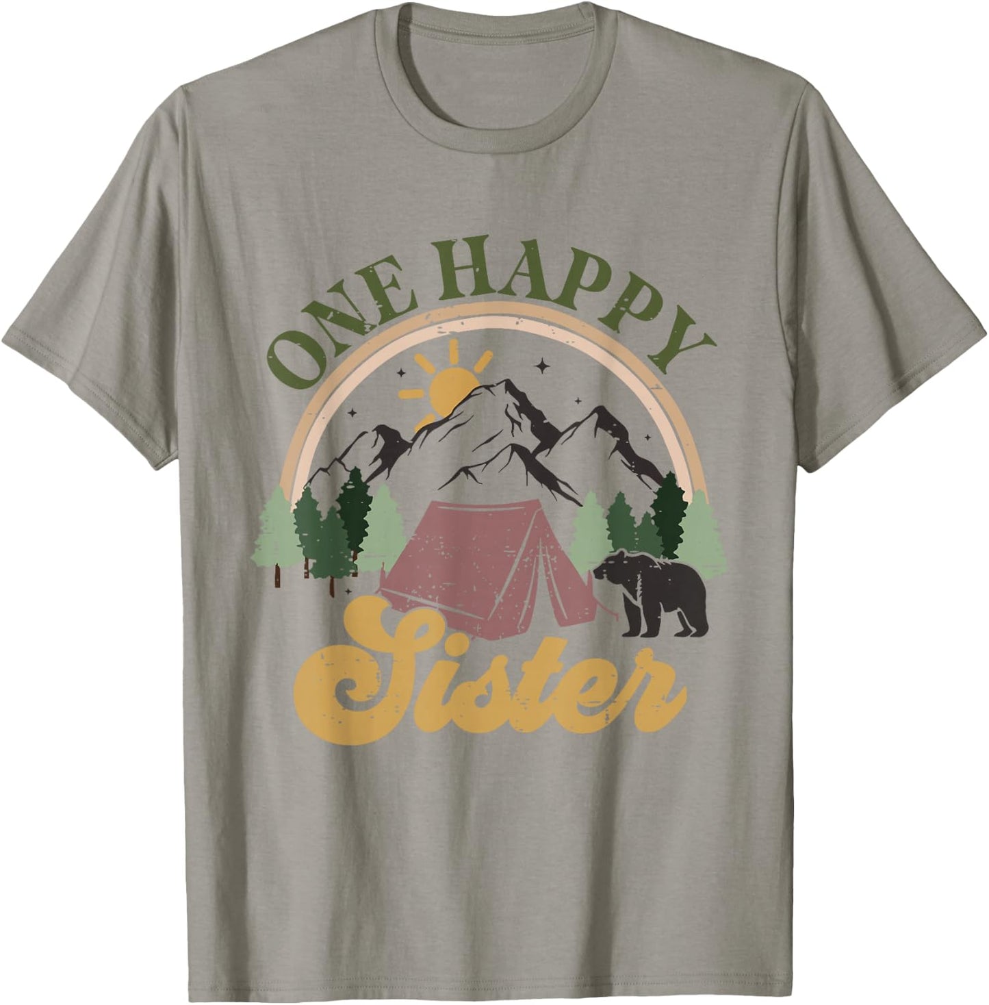 Cute One Happy Camper Birthday Decorations One Happy Sister T-Shirt - T-Shirt | Sand