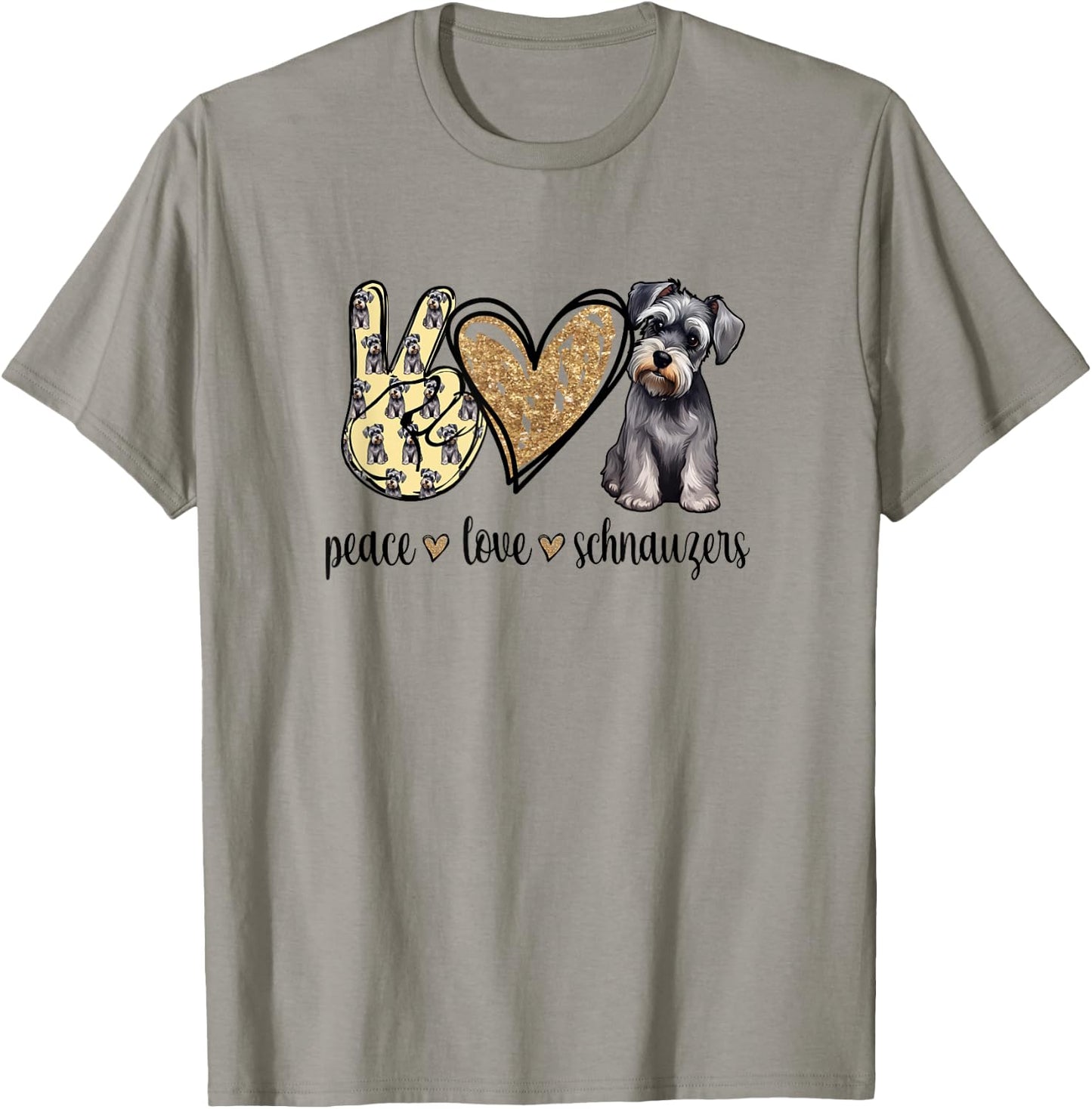 Funny Peace Love Miniature Schnauzer Lover T-Shirt - T-Shirt | Sand