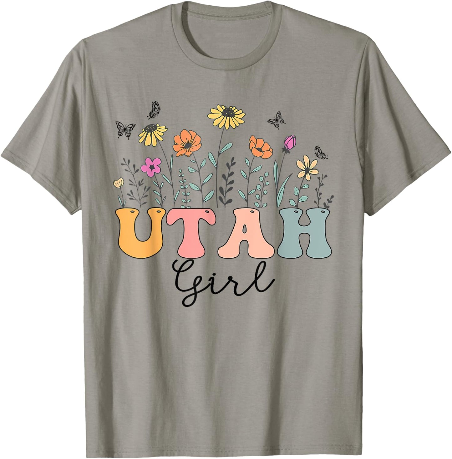 Utah Girl Wildflower Groovy Utah Lover T-Shirt - T-Shirt | Sand