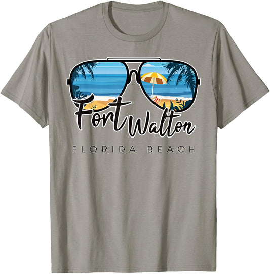 Fort Walton Beach Florida Palm Tree Sunglasses Souvenir T-Shirt - T-Shirt | Sand
