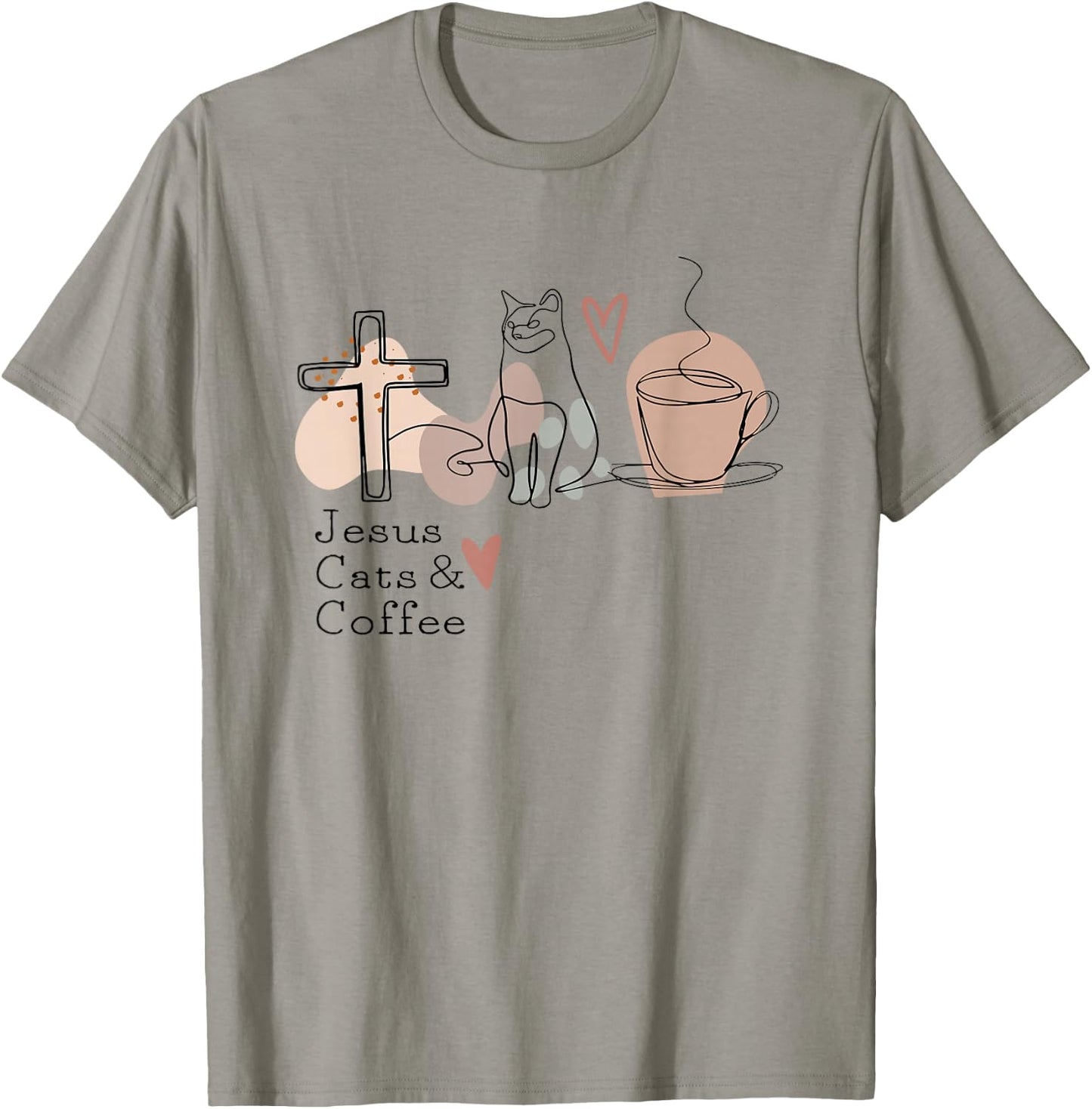 Jesus Cats And Coffee Minimalist Graphic Design T-Shirt - T-Shirt | Sand