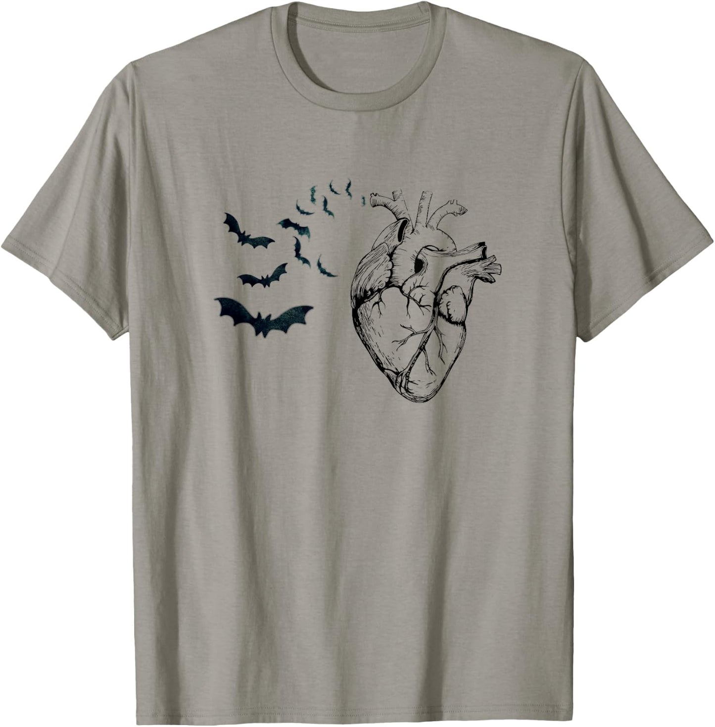 Cool Anatomical Heart With Bats Halloween Cardiac Anatomy T-Shirt - T-Shirt | Sand
