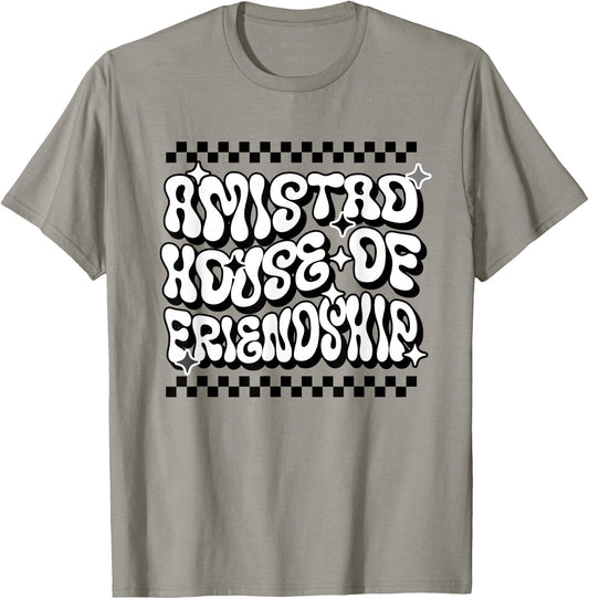 AMISTAD House Of Friendship Red Retro Groovy Social AMISTAD T-Shirt - T-Shirt | Sand