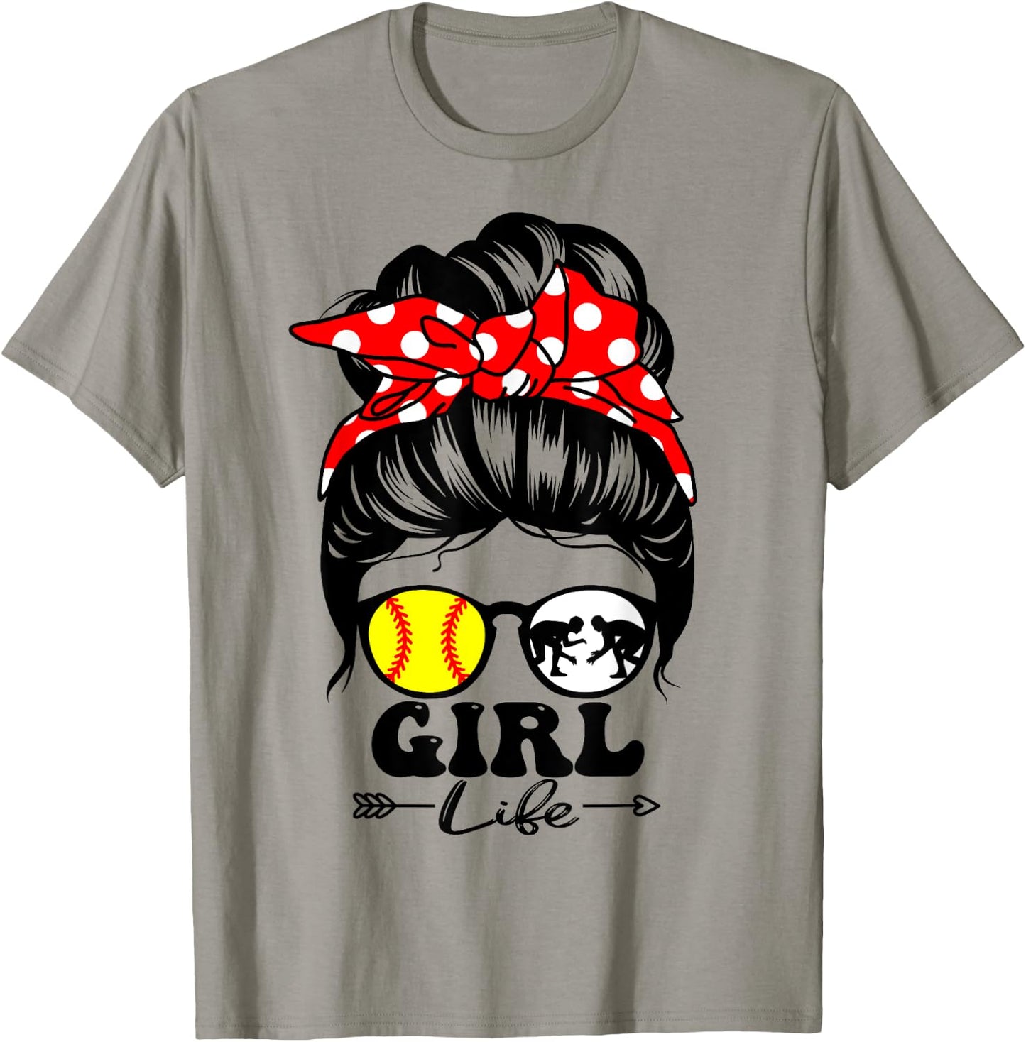 Girl Life Messy Bun Hair Funny Wrestling Softball Player T-Shirt - T-Shirt | Sand