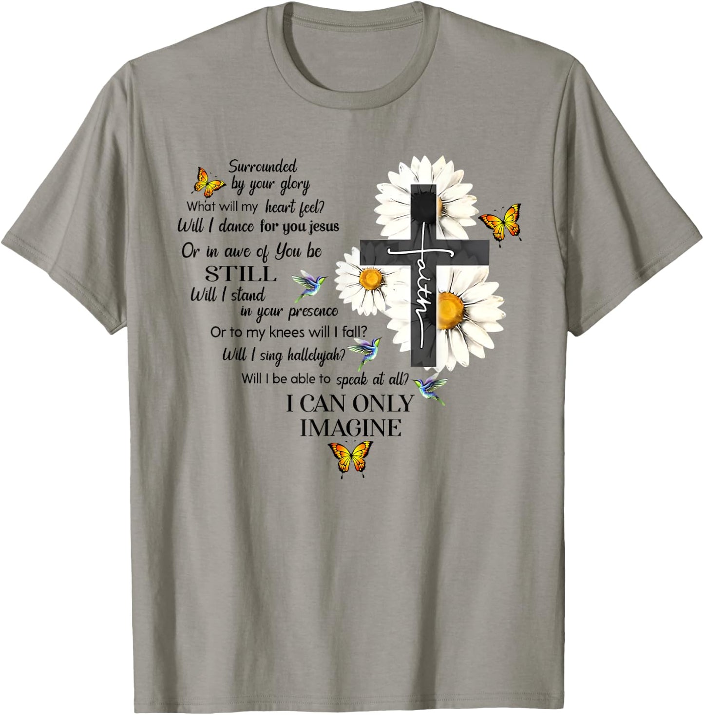 Butterfly Jesus Cross I Can Imagine Christian Religious T-Shirt - T-Shirt | Sand