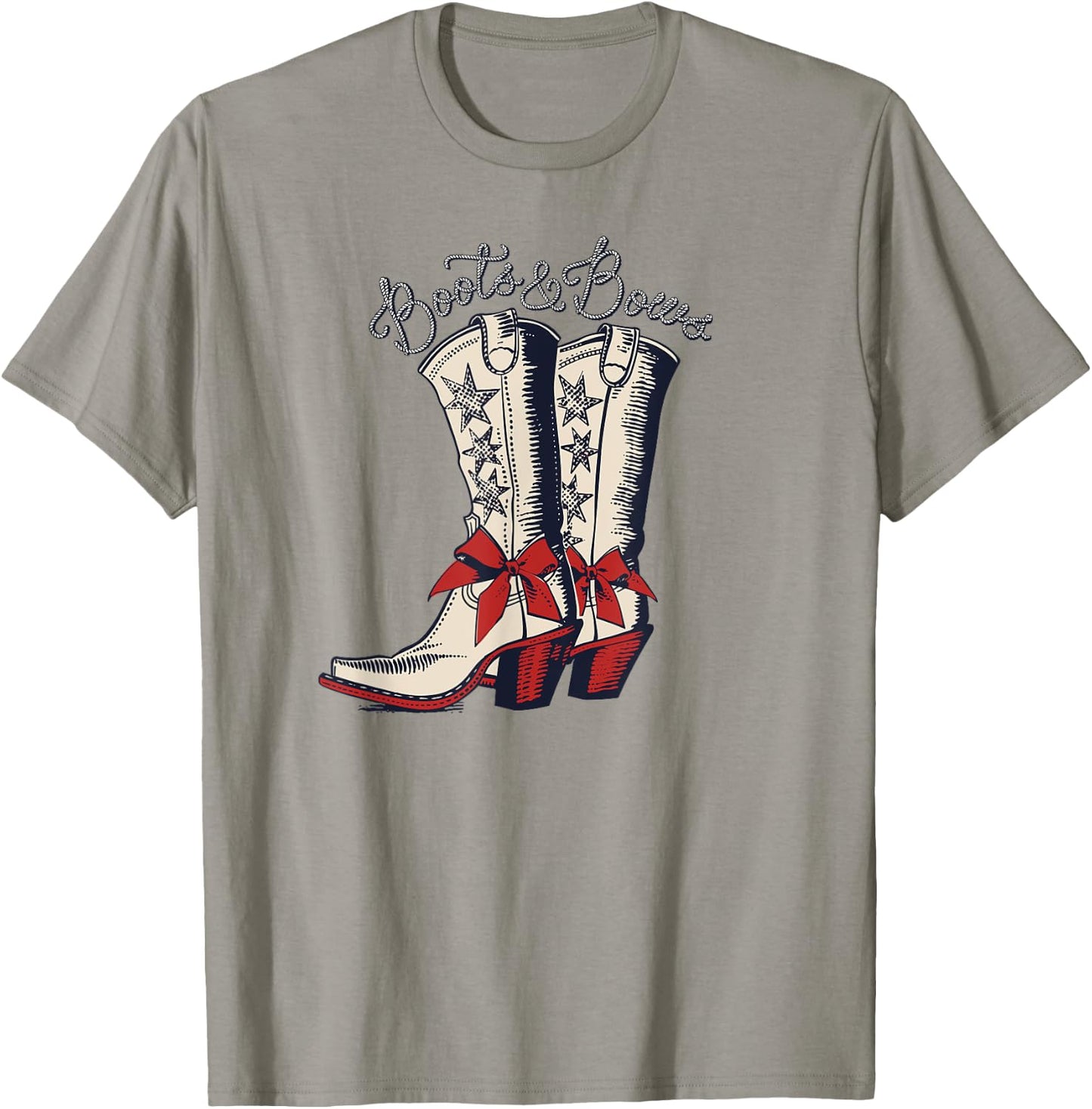 Boots and Bows Cowgirl Boots Patriotic July 4th Coquette Bow T-Shirt - T-Shirt | Sand