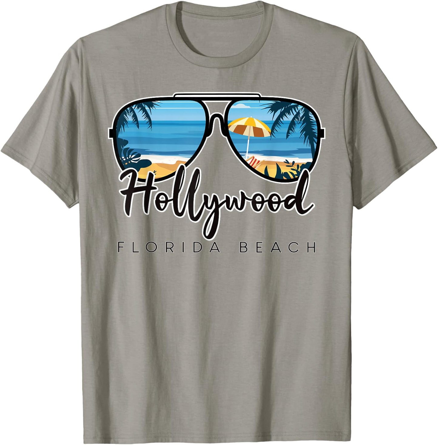 Hollywood Beach Florida Palm Tree Sunglasses Souvenir T-Shirt - T-Shirt | Sand