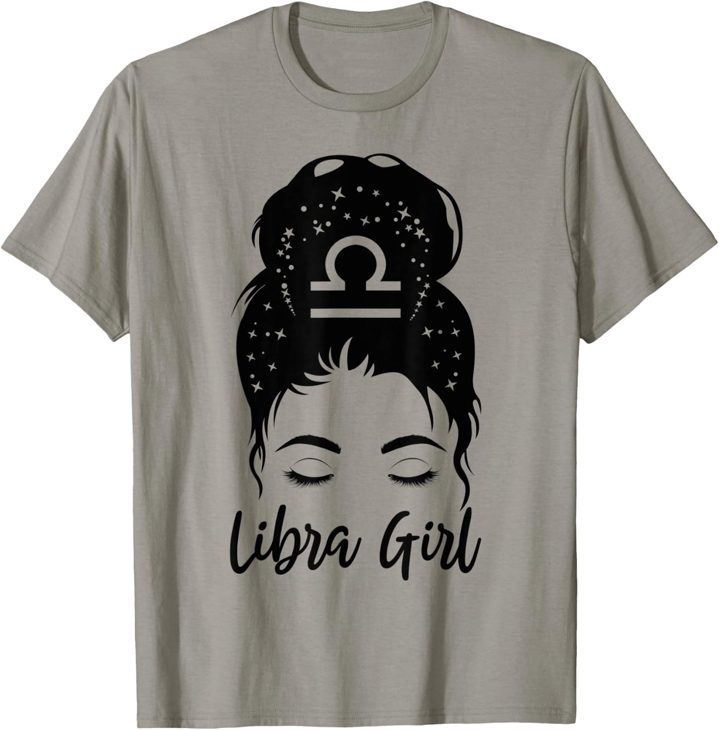 Libra Girl Messy Bun Zodiac Symbol Woman Birthday Costume T-Shirt - T-Shirt | Sand