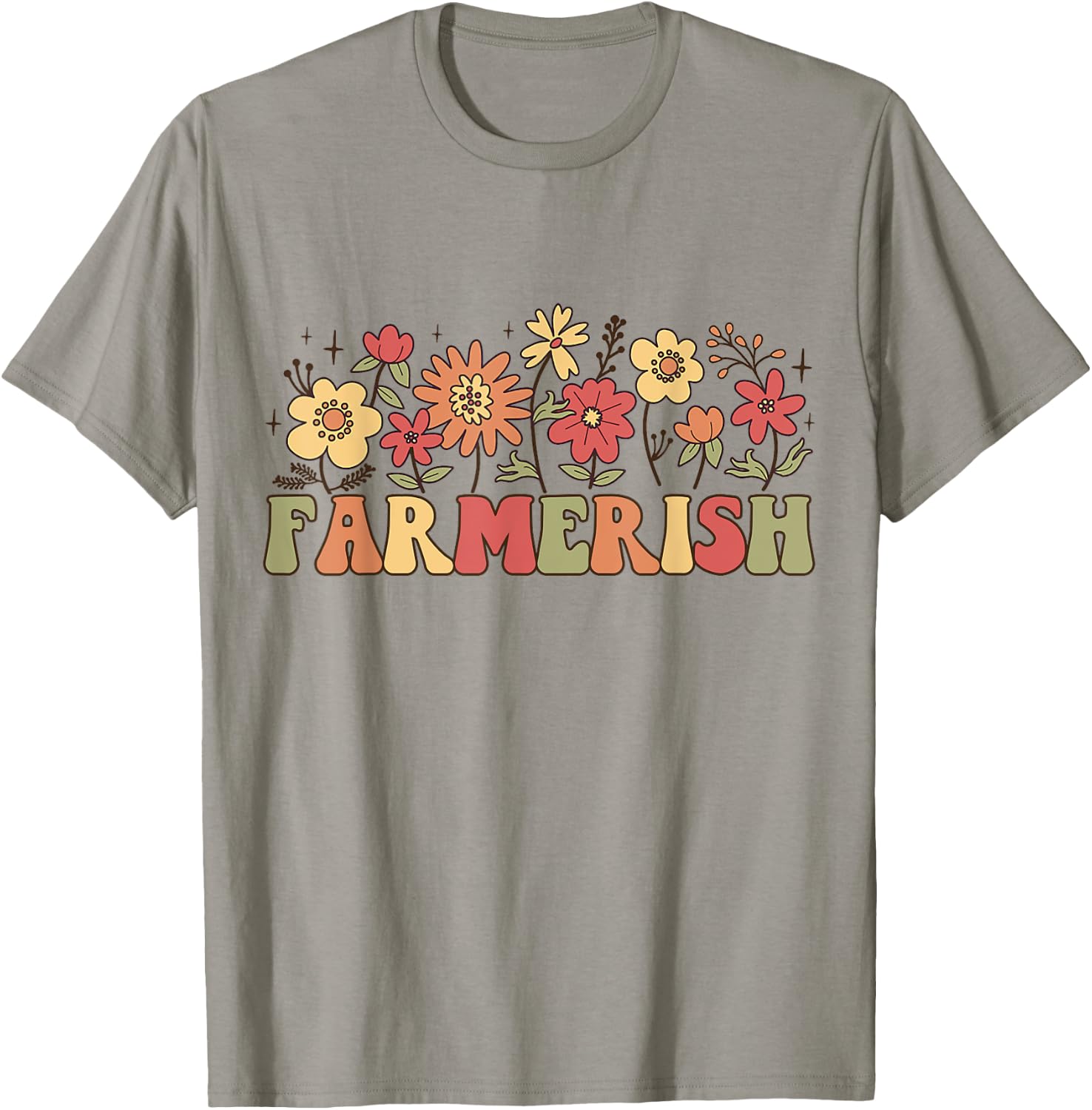 Farmerish Groovy Retro Floral Farmer Wife Daughter T-Shirt - T-Shirt | Sand