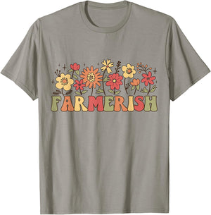 Farmerish Groovy Retro Floral Farmer Wife Daughter T-Shirt - T-Shirt | Sand