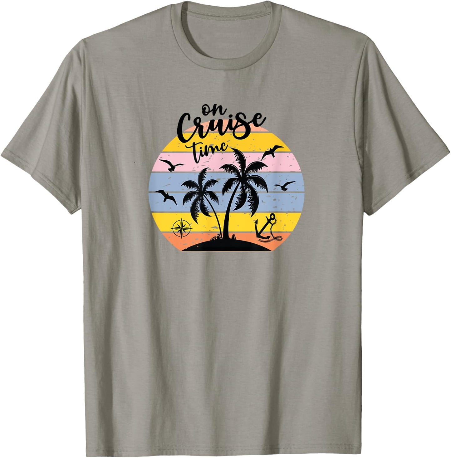 On Cruise Time Funny Coconut Tree Graphic Vintage T-Shirt - T-Shirt | Sand