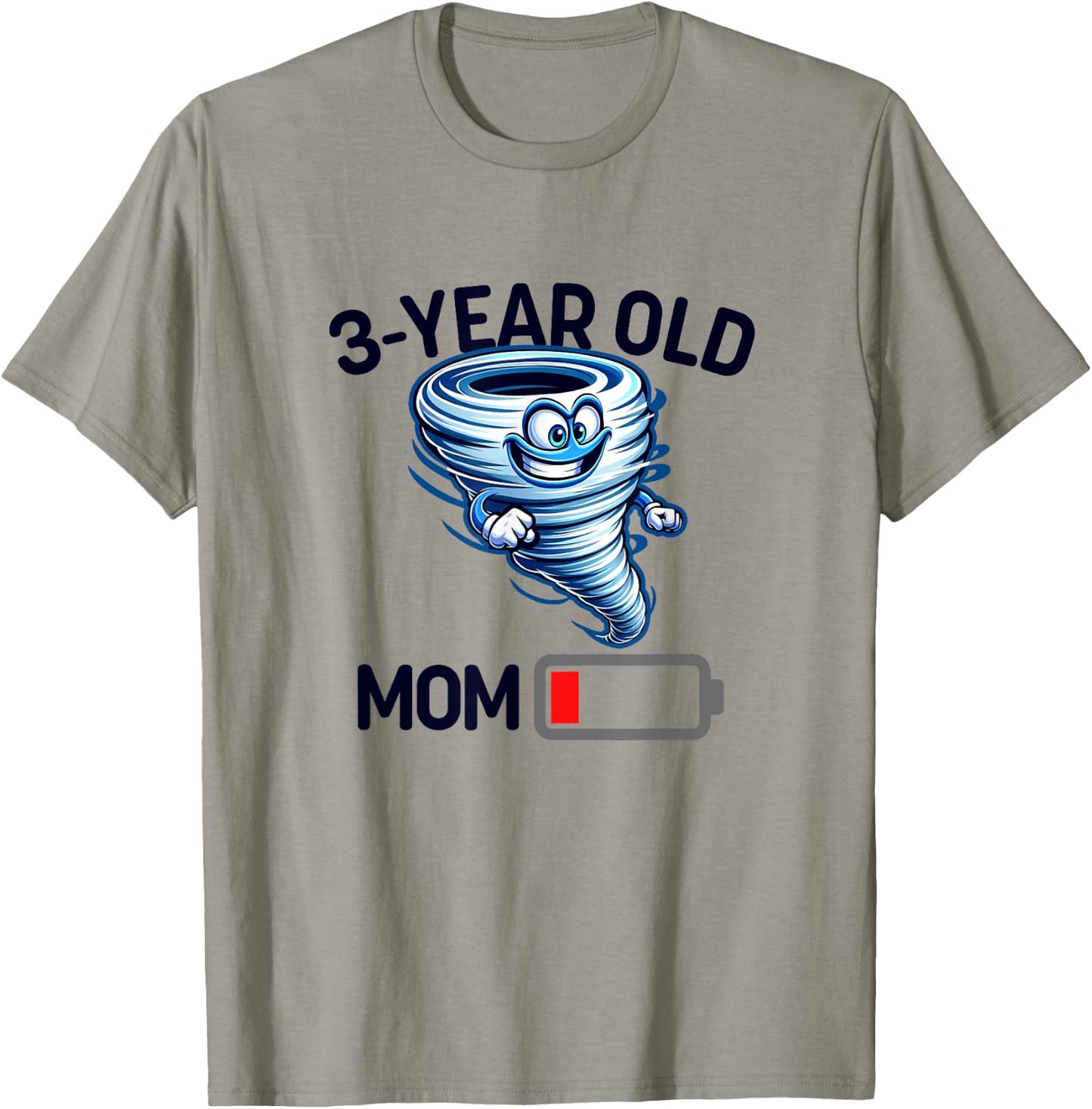 Funny Tired Mom Low Batt Mom of 3 Year Old Mothers Day T-Shirt - T-Shirt | Sand