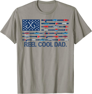 Reel Cool Dad Camo American Flag Fishing Father’s Day T-Shirt - T-Shirt | Sand