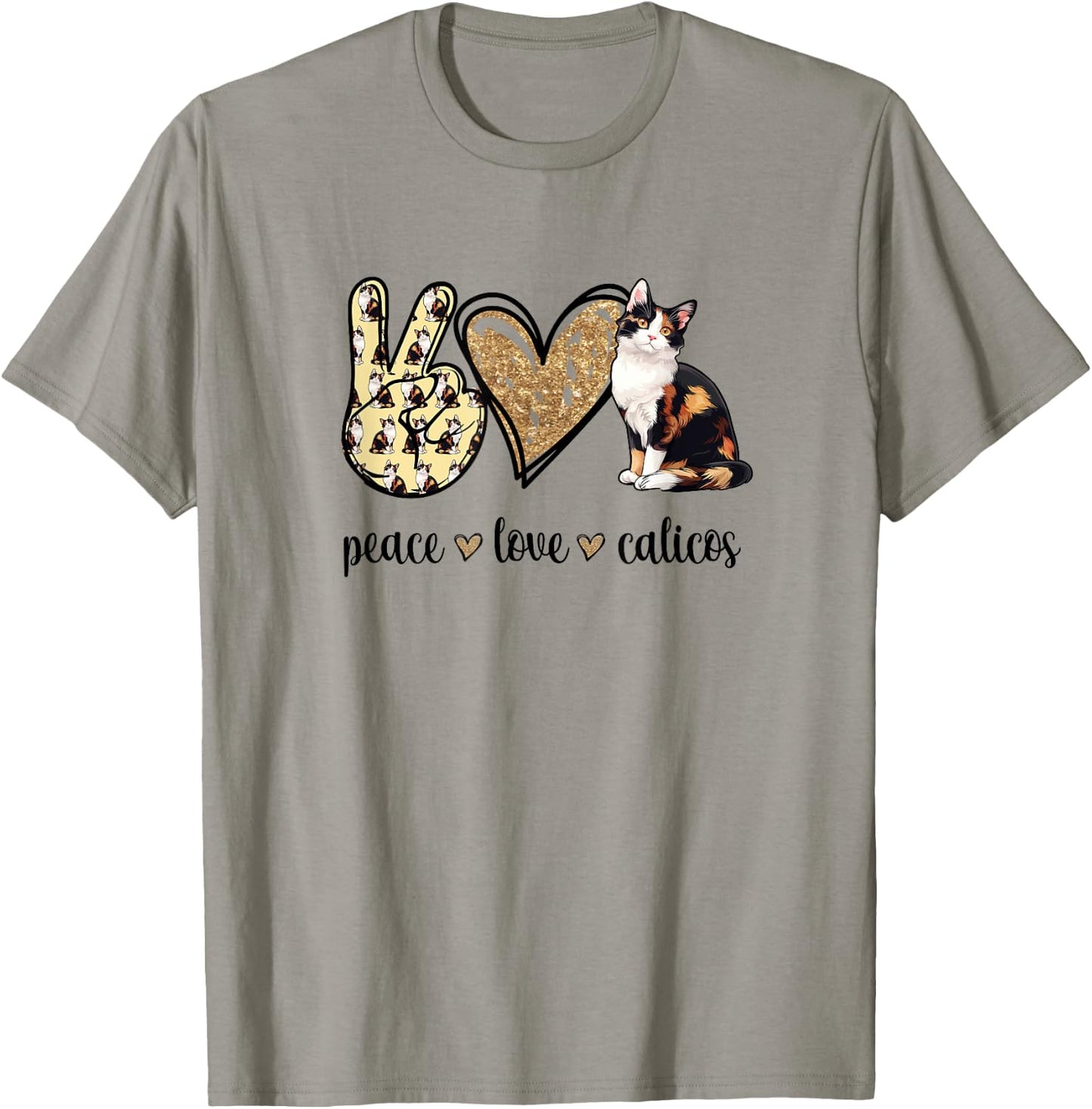 Peace Love Calico Cat Lover T-Shirt - T-Shirt | Sand