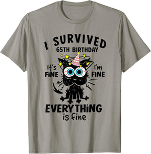 I Survived 65th Birthday Cat Lover 65 Years B-day Party Funn T-Shirt - T-Shirt | Sand
