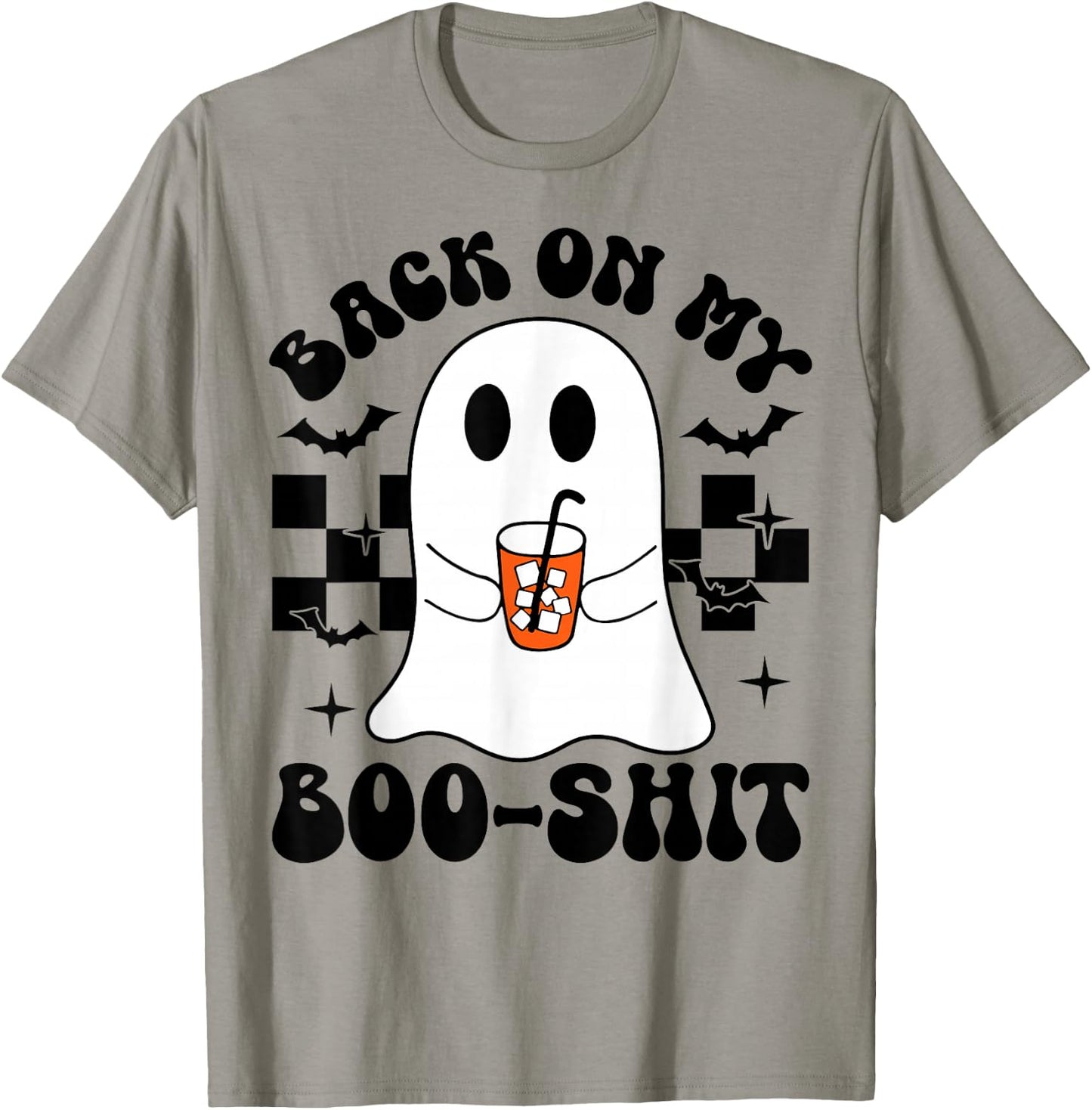 Funny Back On My Boo-Shit Cute Ghost Halloween Spooky Season T-Shirt - T-Shirt | Sand