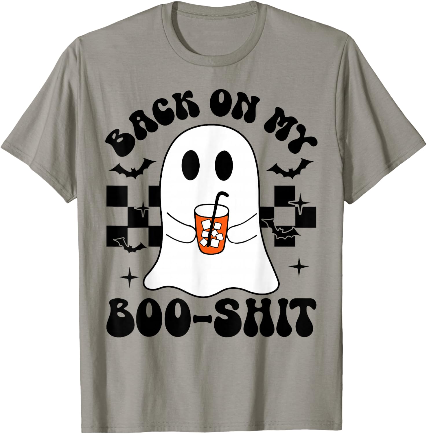 Funny Back On My Boo-Shit Cute Ghost Halloween Spooky Season T-Shirt - T-Shirt | Sand