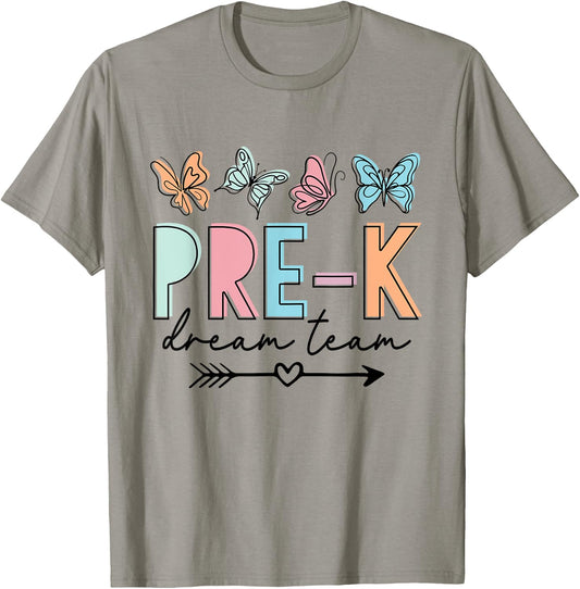 Pre-K Dream Team Butterfly Retro Back To School T-Shirt - T-Shirt | Sand