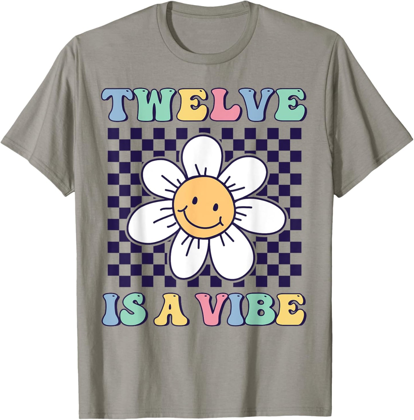 Twelve Is A Vibe Groovy 12th Birthday Party Daisy Flower T-Shirt - T-Shirt | Sand