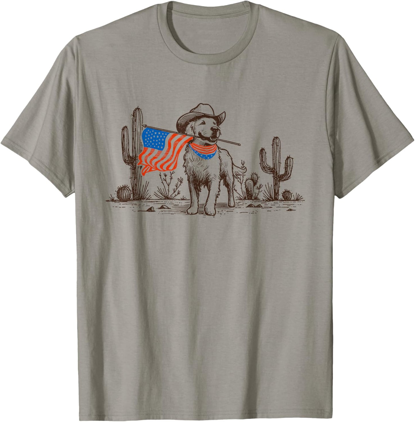 Dog American Flag Dog Cowboy For Dog Dad Men T-Shirt - T-Shirt | Sand