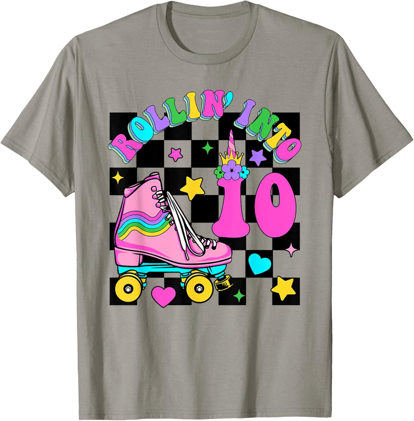 Rolling Into 10 Years Old Skater 10th Birthday Kids Girls T-Shirt - T-Shirt | Sand