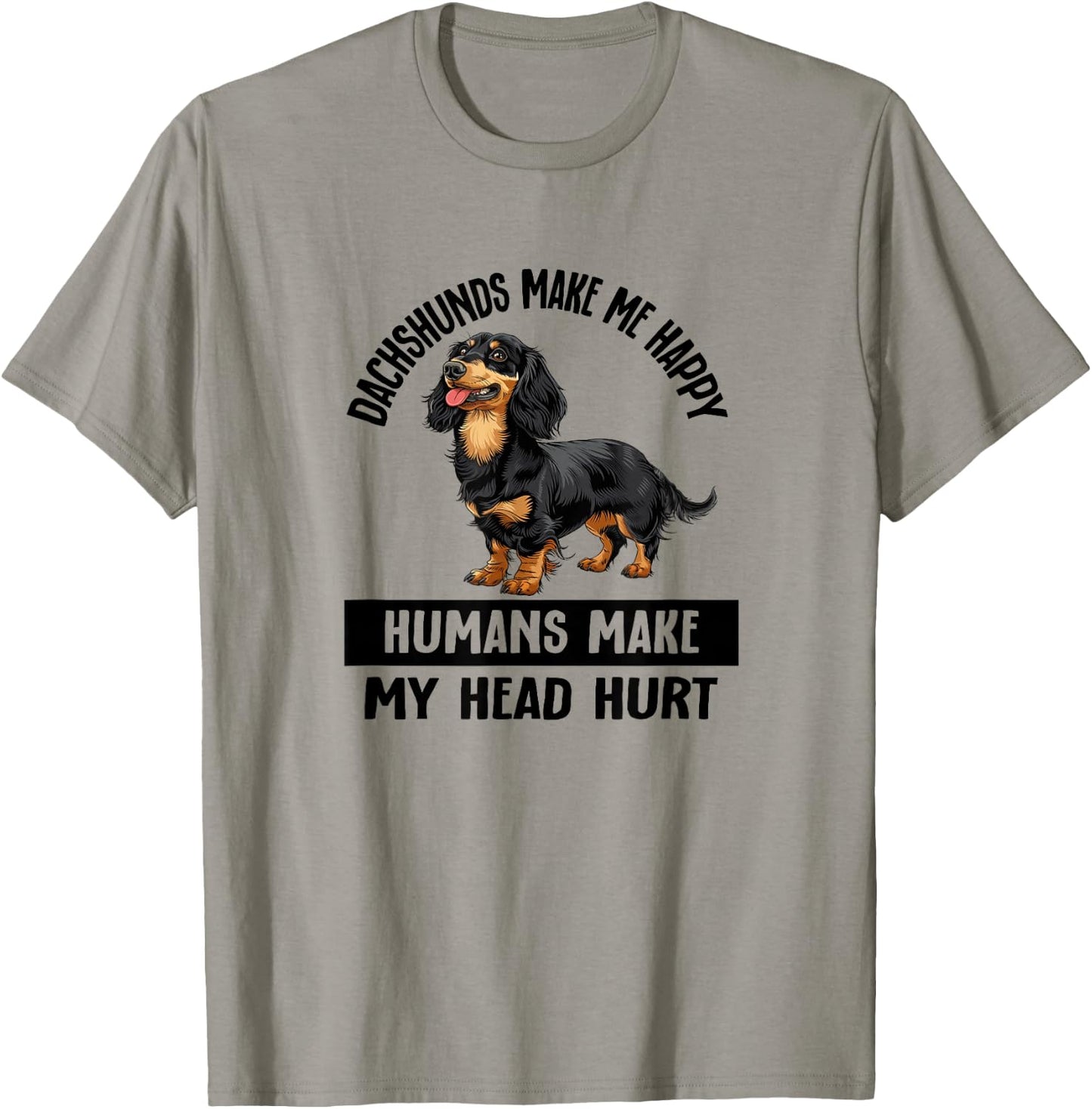 Funny Happy Black Long Haired Dachshund Lover T-Shirt - T-Shirt | Sand