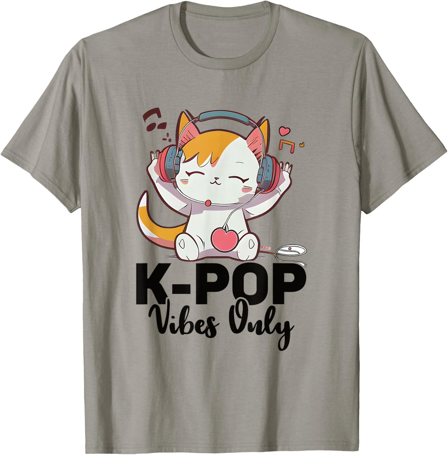 Kpop Vibes Only Merchandise Cat K-Pop Fashion Fangirls T-Shirt - T-Shirt | Sand